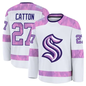 Men's Berkly Catton Seattle Kraken 2024 Hockey Fights Cancer Practice Jersey - White Premium