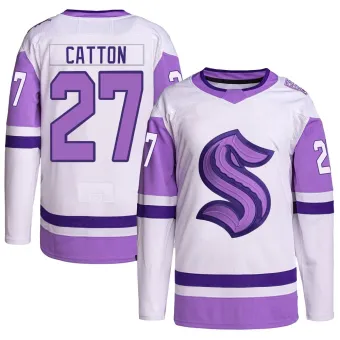 Men's Berkly Catton Seattle Kraken Hockey Fights Cancer Primegreen Jersey - White/Purple Authentic