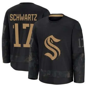 Men's Jaden Schwartz Seattle Kraken 2024 Military Appreciation Practice Jersey - Black Premium