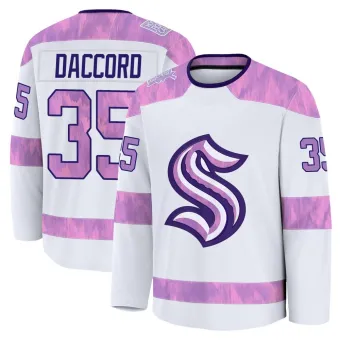 Men's Joey Daccord Seattle Kraken 2024 Hockey Fights Cancer Practice Jersey - White Premium