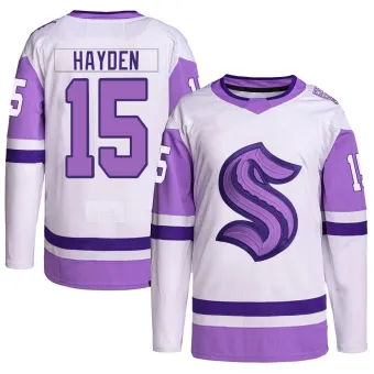 Men's John Hayden Seattle Kraken Hockey Fights Cancer Primegreen Jersey - White/Purple Authentic