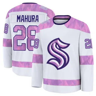Men's Joshua Mahura Seattle Kraken 2024 Hockey Fights Cancer Practice Jersey - White Premium