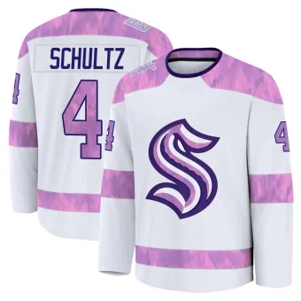 Men's Justin Schultz Seattle Kraken 2024 Hockey Fights Cancer Practice Jersey - White Premium
