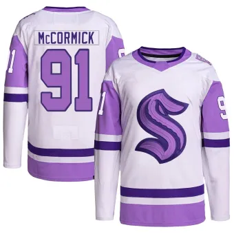Men's Max McCormick Seattle Kraken Hockey Fights Cancer Primegreen Jersey - White/Purple Authentic