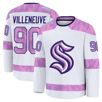 Men's Nathan Villeneuve Seattle Kraken 2024 Hockey Fights Cancer Practice Jersey - White Premium