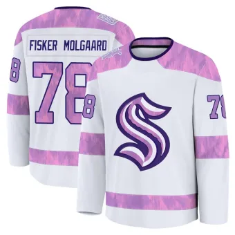 Men's Oscar Fisker Molgaard Seattle Kraken 2024 Hockey Fights Cancer Practice Jersey - White Premium
