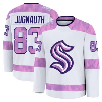 Men's Tyson Jugnauth Seattle Kraken 2024 Hockey Fights Cancer Practice Jersey - White Premium