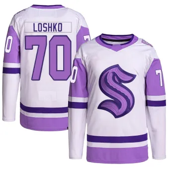 Youth Andrei Loshko Seattle Kraken Hockey Fights Cancer Primegreen Jersey - White/Purple Authentic