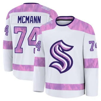 Youth Bobby McMann Seattle Kraken 2024 Hockey Fights Cancer Practice Jersey - White Premium