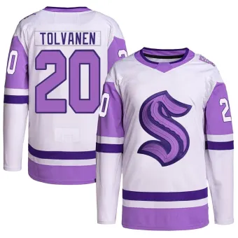 Youth Eeli Tolvanen Seattle Kraken Hockey Fights Cancer Primegreen Jersey - White/Purple Authentic