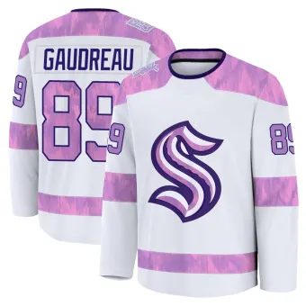 Youth Frederick Gaudreau Seattle Kraken 2024 Hockey Fights Cancer Practice Jersey - White Premium