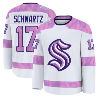 Youth Jaden Schwartz Seattle Kraken 2024 Hockey Fights Cancer Practice Jersey - White Premium