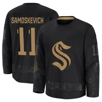 Youth Mackie Samoskevich Seattle Kraken 2024 Military Appreciation Practice Jersey - Black Premium