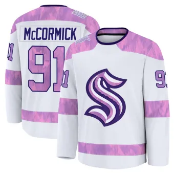 Youth Max McCormick Seattle Kraken 2024 Hockey Fights Cancer Practice Jersey - White Premium
