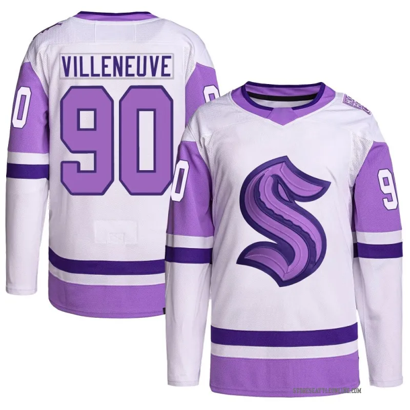 Youth Nathan Villeneuve Seattle Kraken Hockey Fights Cancer Primegreen Jersey - White/Purple Authentic